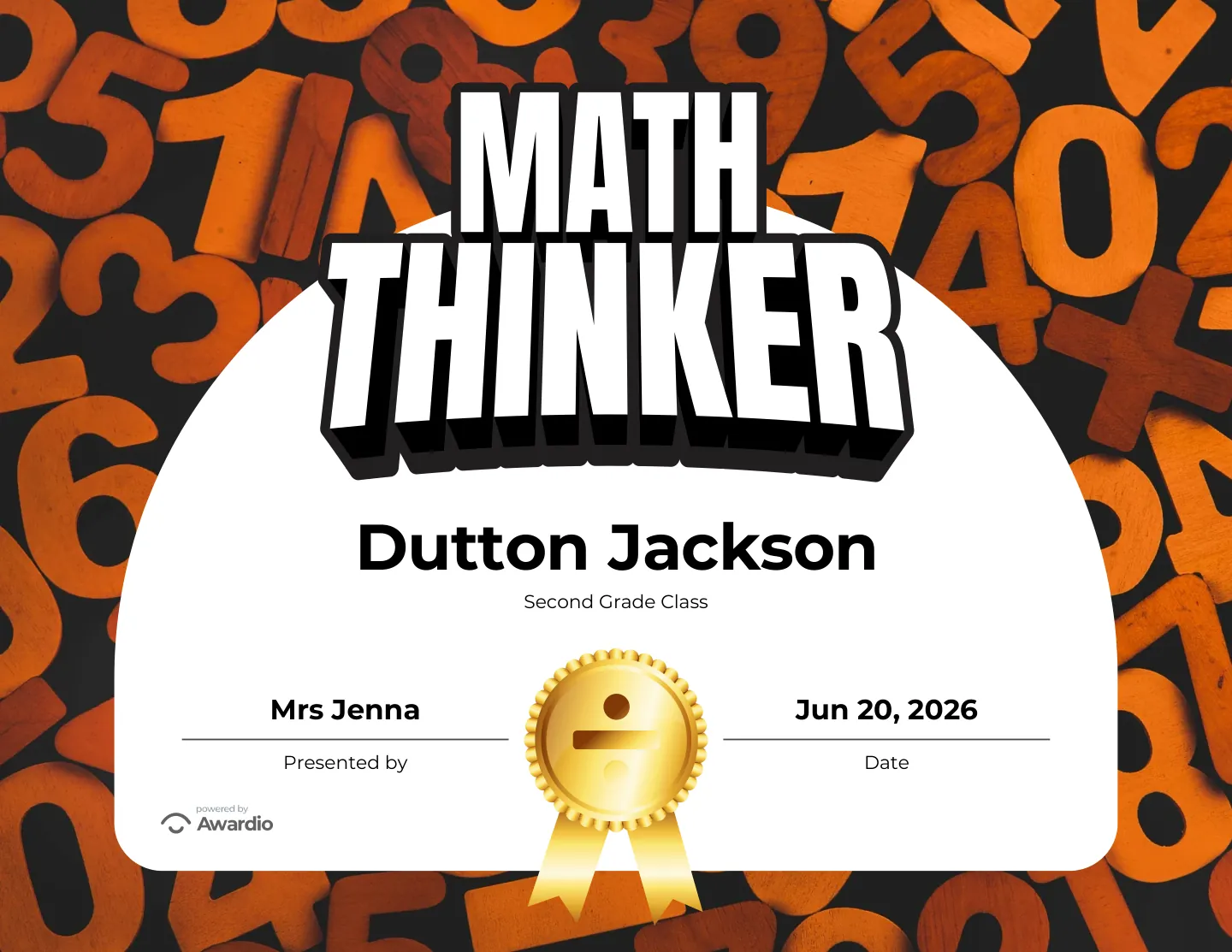 Math Thinker award certificate, an editable certificate template
