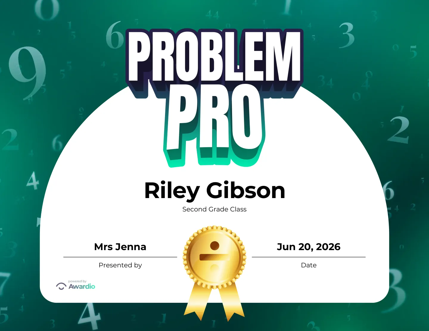 Problem Pro math award certificate to recognize a standout student