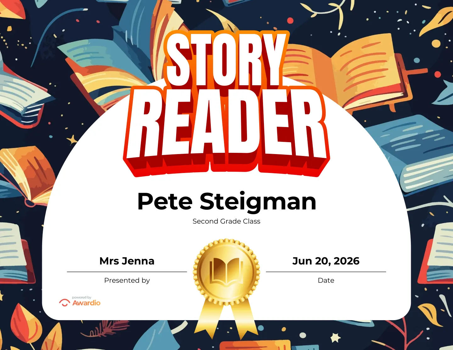 Story Reader reading award certificate, a free customizable design