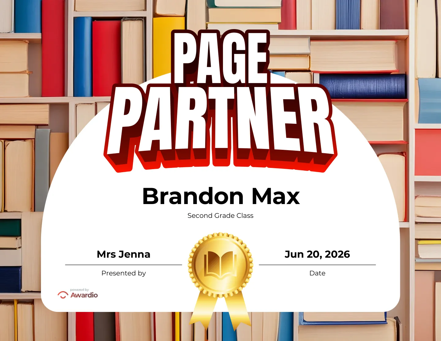 Page Partner reading award certificate you can personalize and print