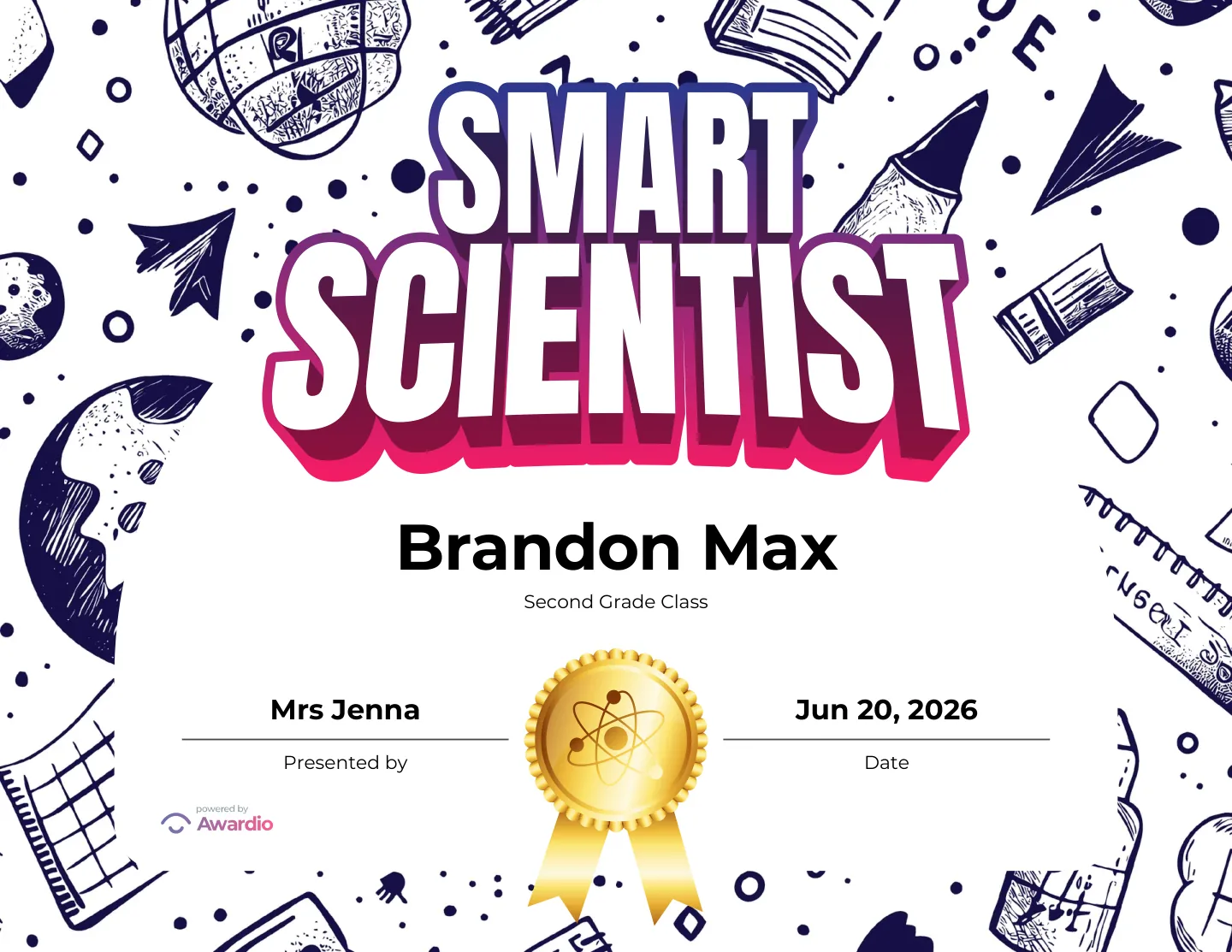 Smart Scientist science award certificate you can personalize and print