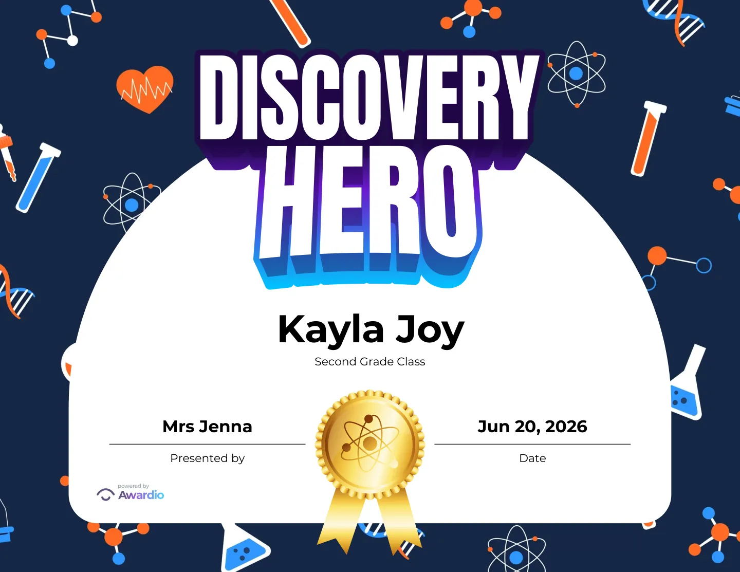 Discovery Hero science award certificate for the classroom or to send home to parents