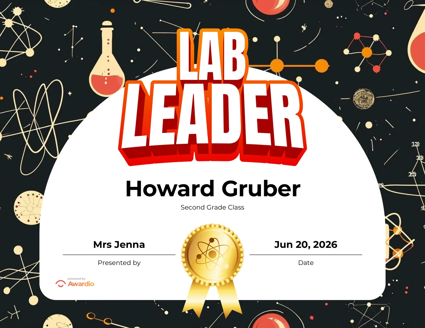 Lab Leader science award certificate, an editable certificate template