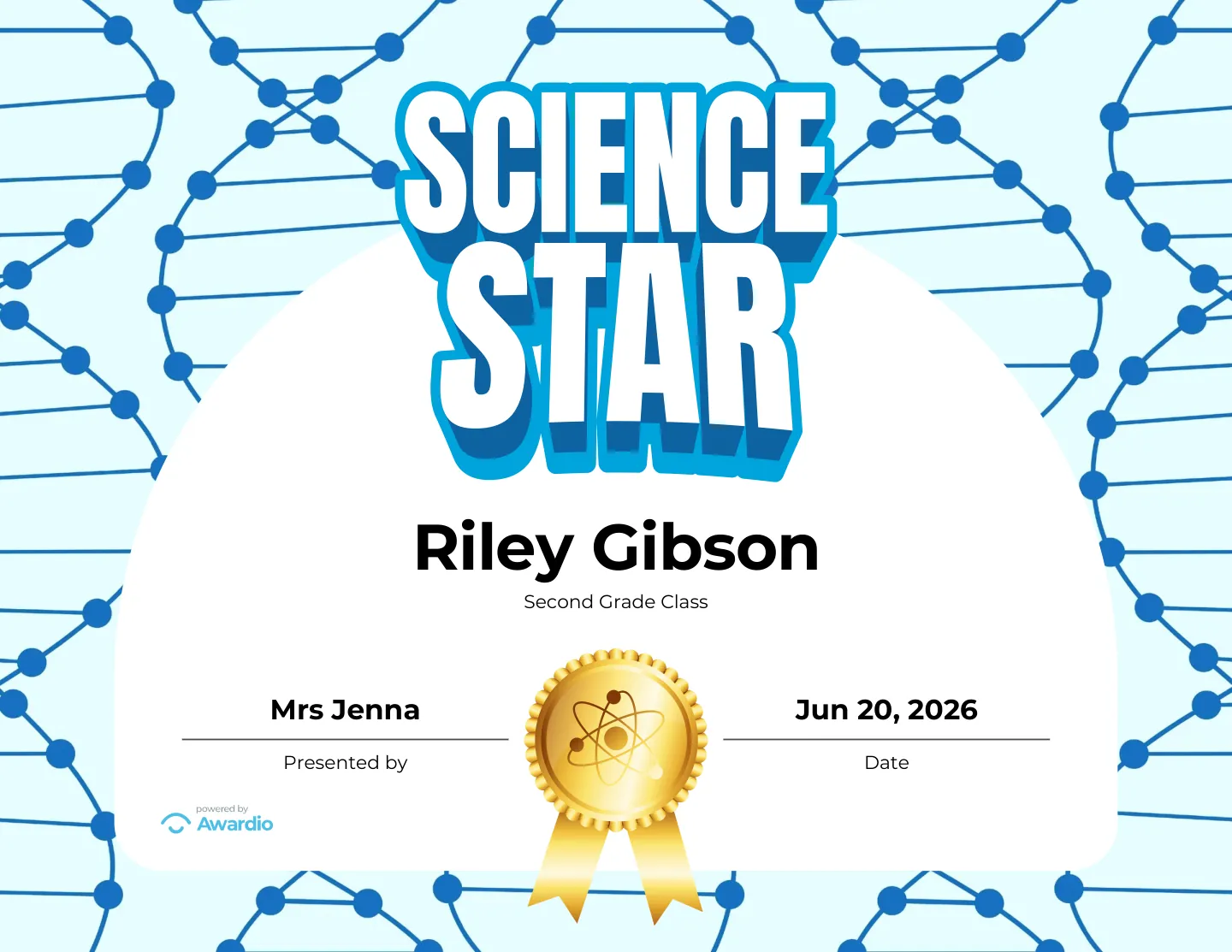 Science Star award certificate to recognize a standout student