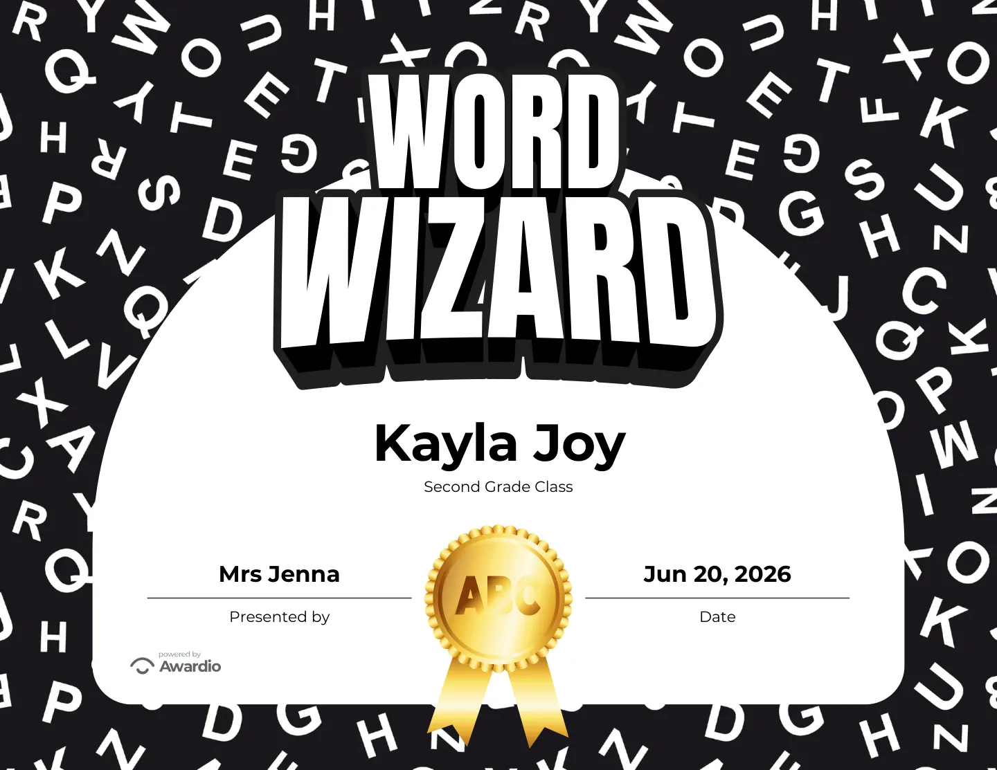 Word Wizard spelling award certificate for the classroom or to send home to parents