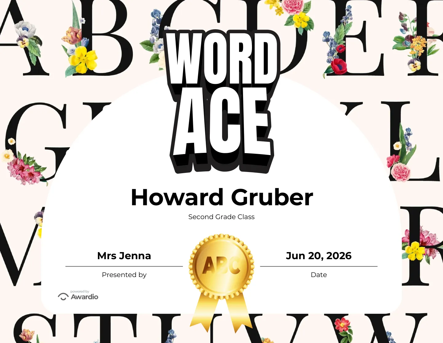 Word Ace spelling award certificate, an editable certificate template