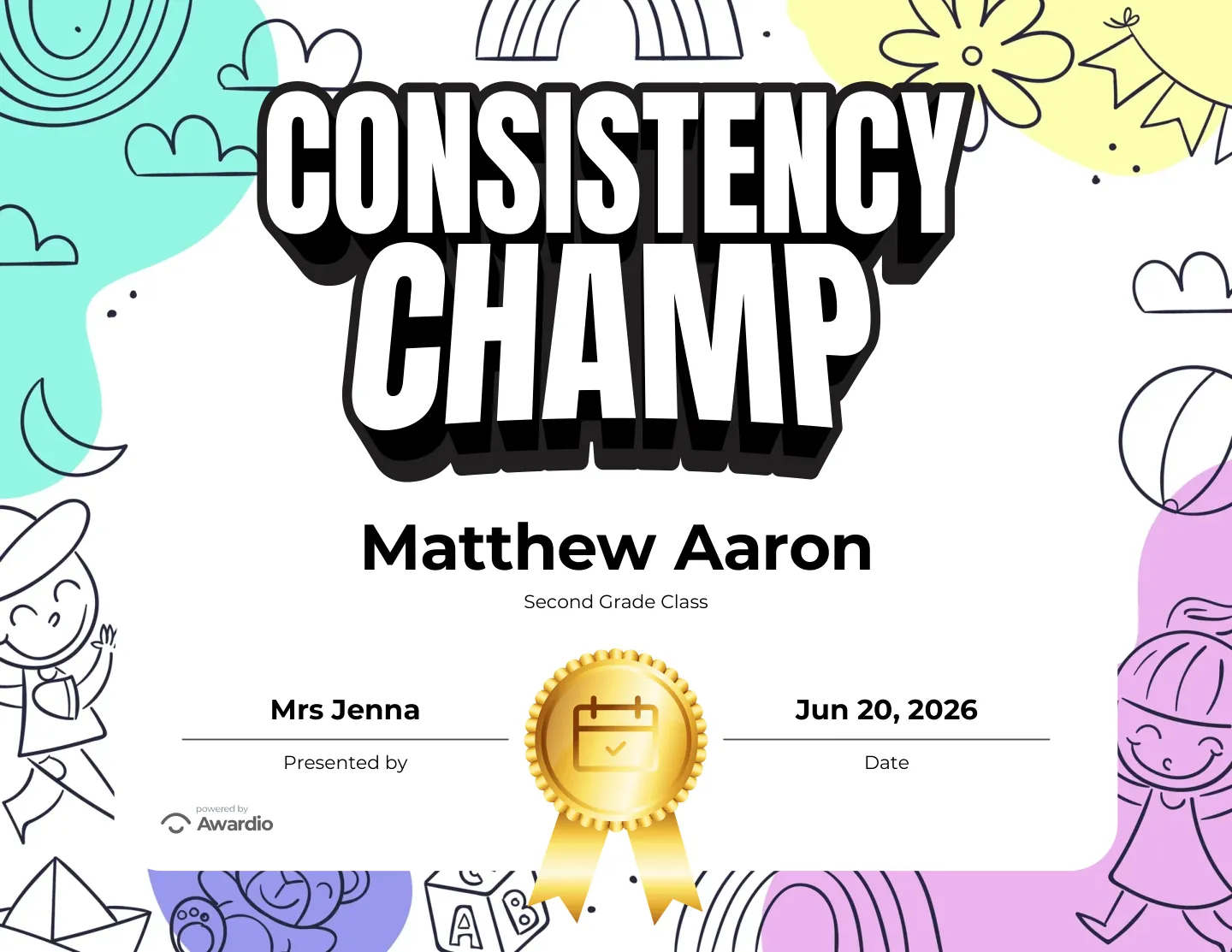 Consistency Champ attendance award for reliable attendance