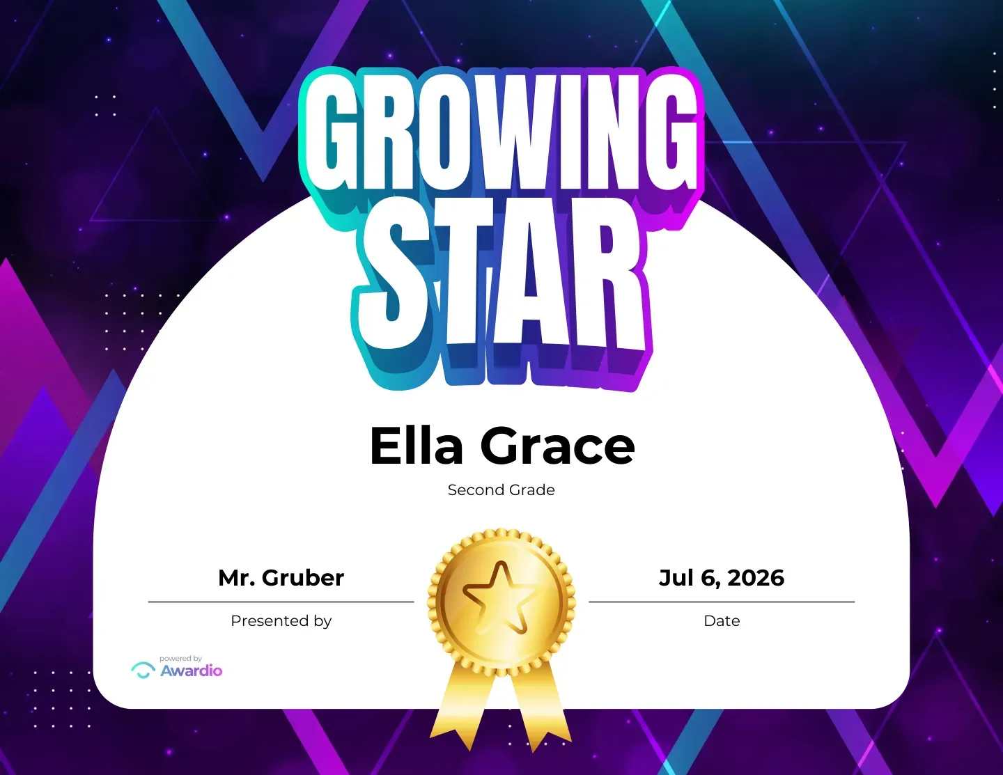 Growing Star most-improved award on a purple triangle background
