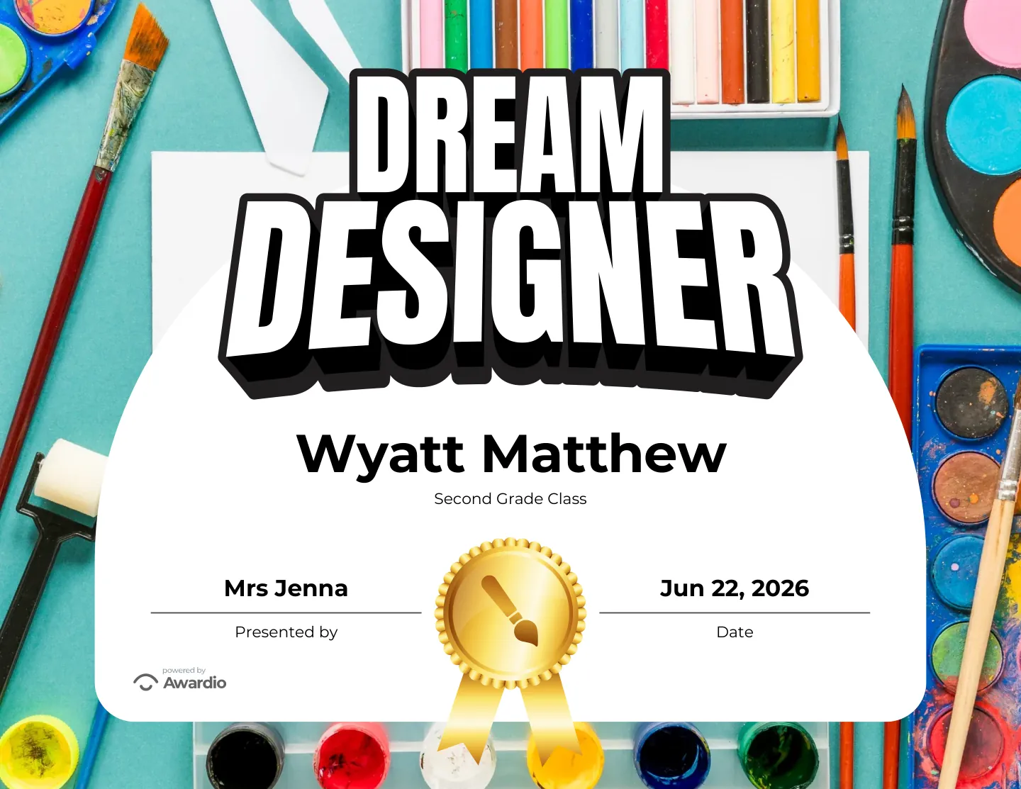 Dream Designer certificate, a free printable art award template