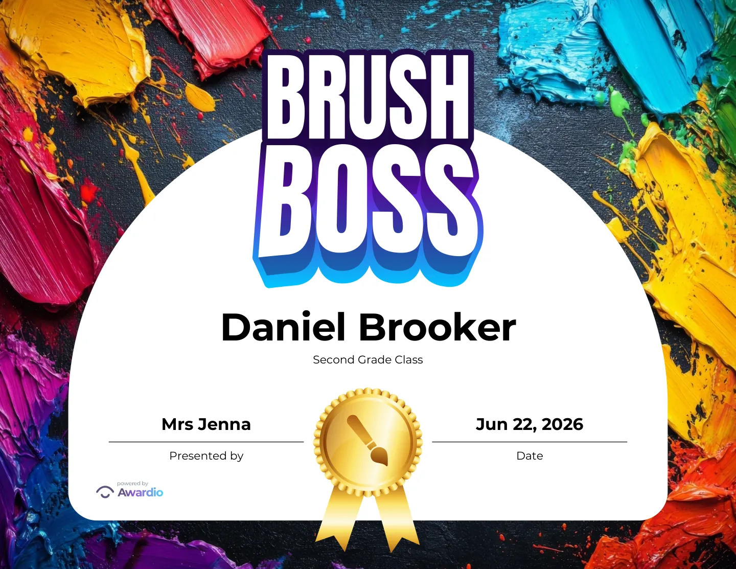 Brush Boss art certificate you can personalize and print