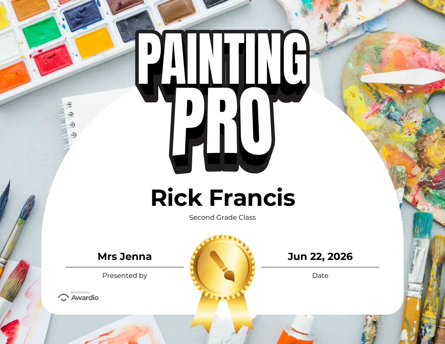 Painting Pro certificate for the classroom or to send home