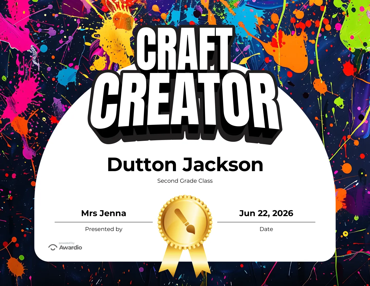 Craft Creator certificate to reward a student's effort