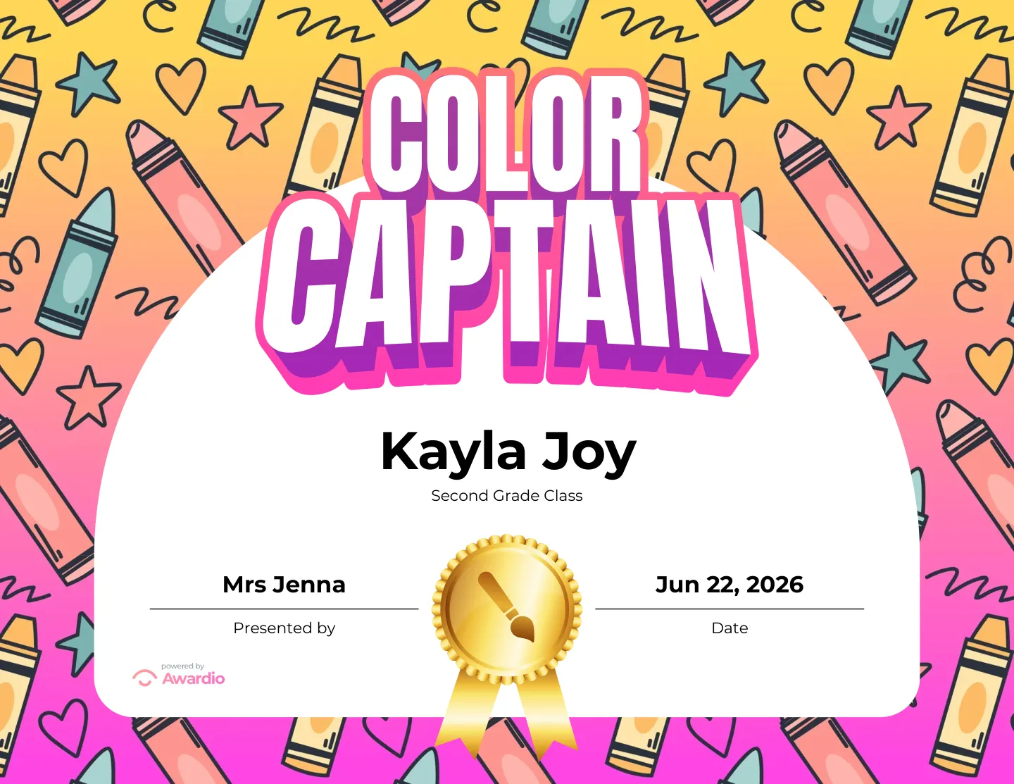 Color Captain certificate for the classroom or to send home