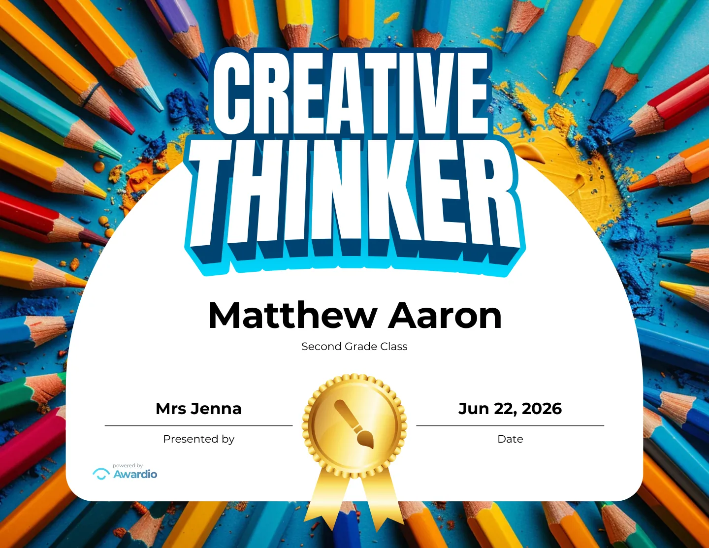 Creative Thinker art certificate you can personalize and print