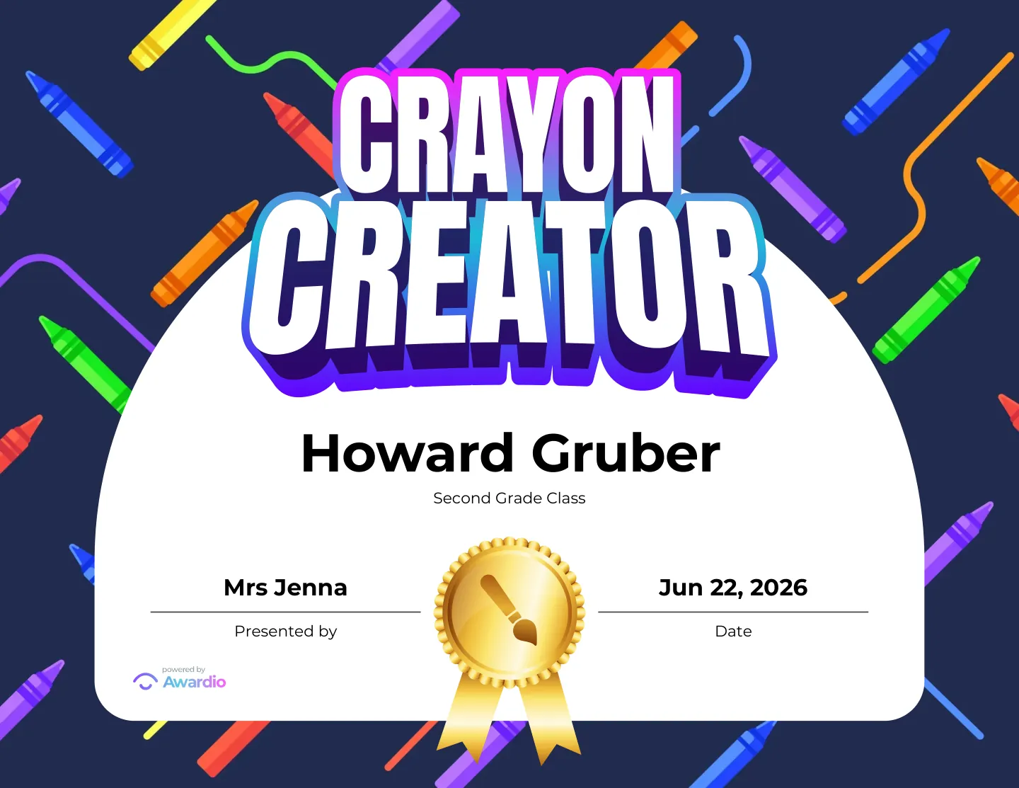 Crayon Creator certificate for the classroom or to send home