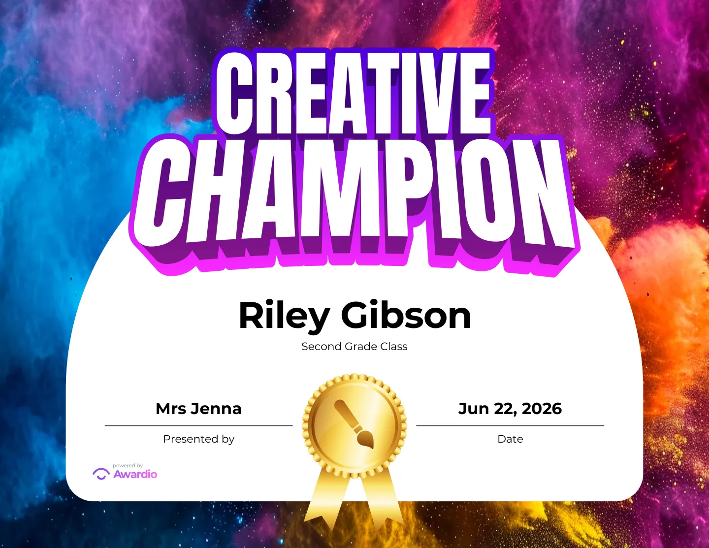 Creative Champion certificate, a free printable art award template