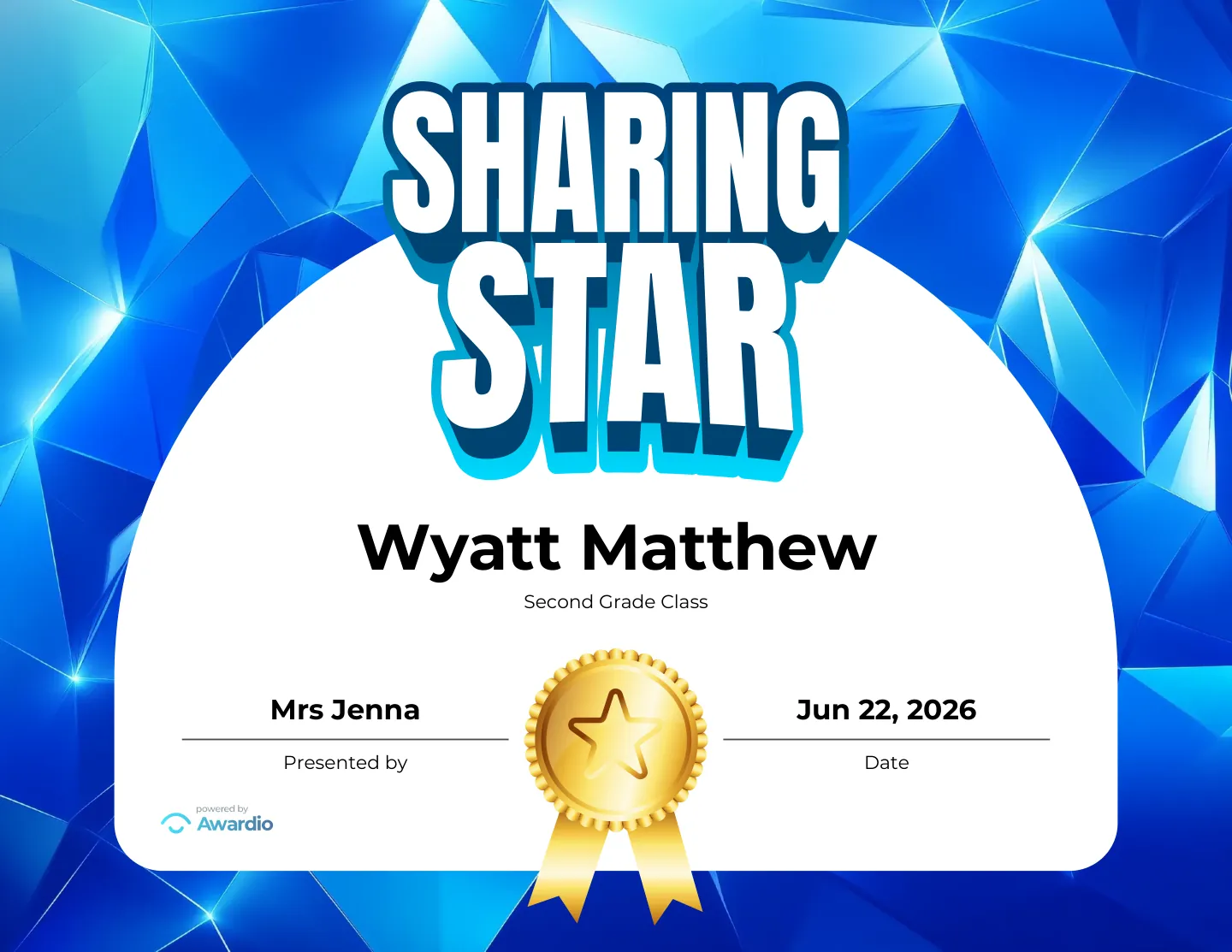 Sharing Star certificate, a free printable behavior award template