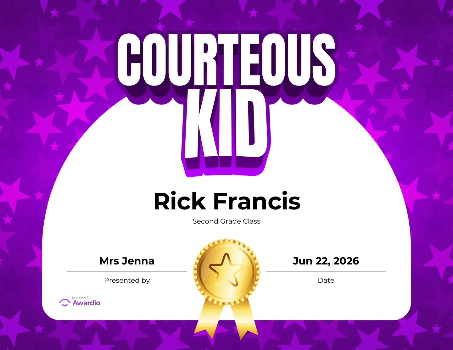 Courteous Kid certificate for the classroom or to send home