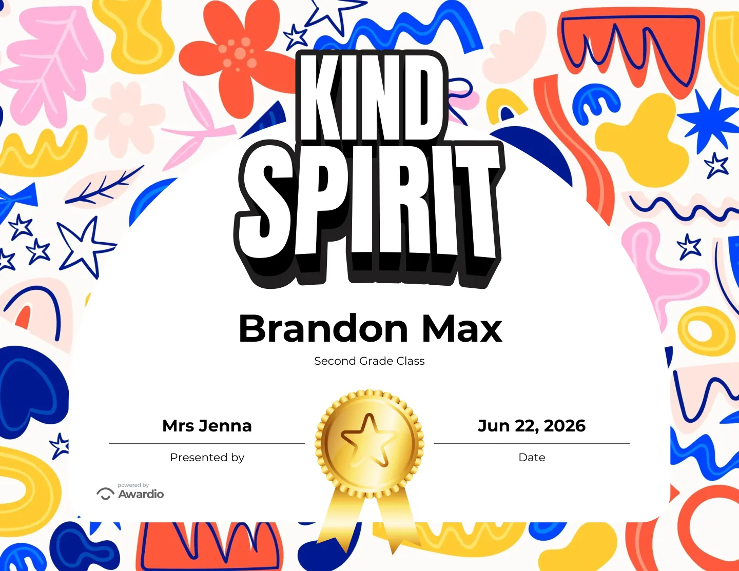 Kind Spirit behavior certificate you can personalize and print