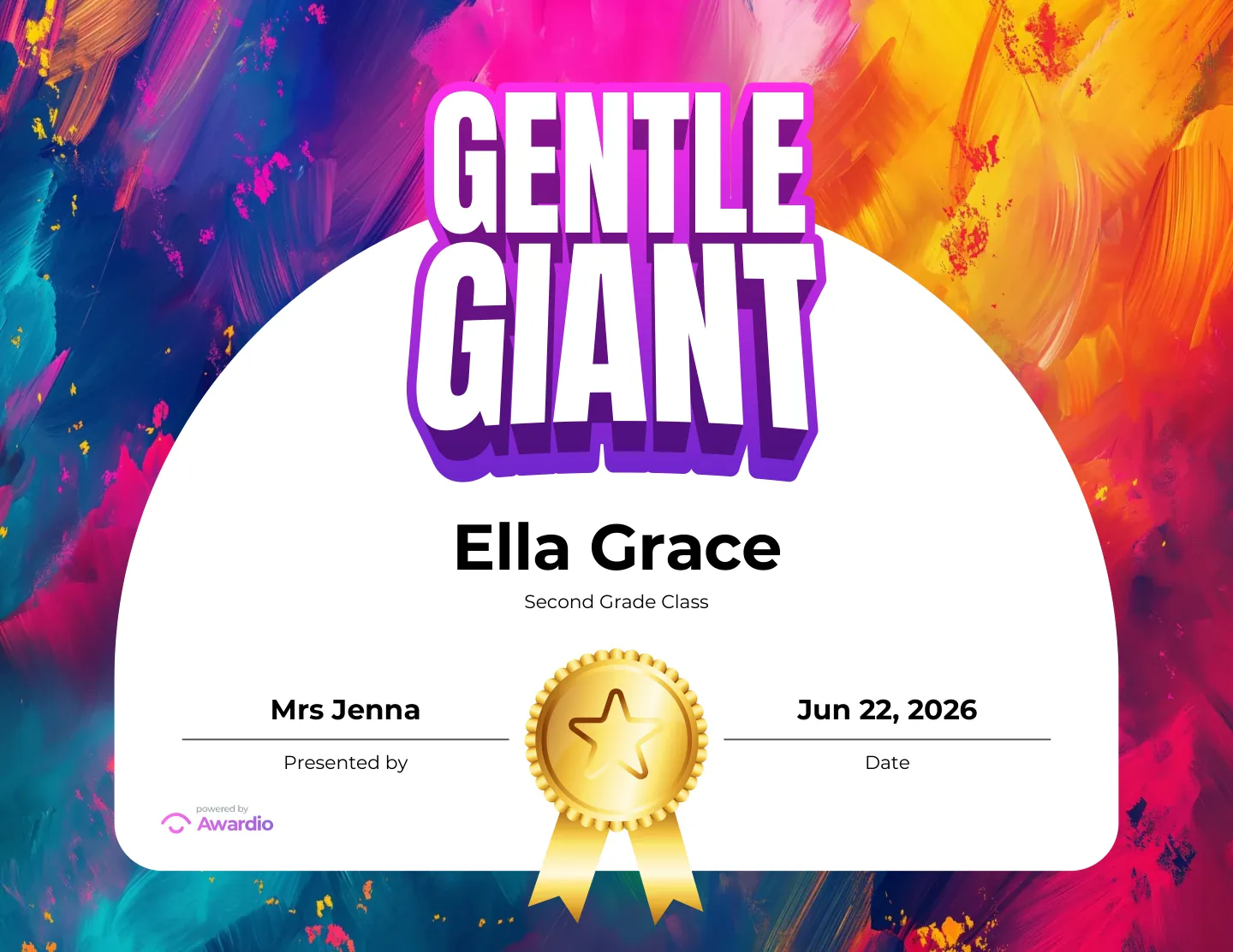 Gentle Giant certificate, a free printable behavior award template