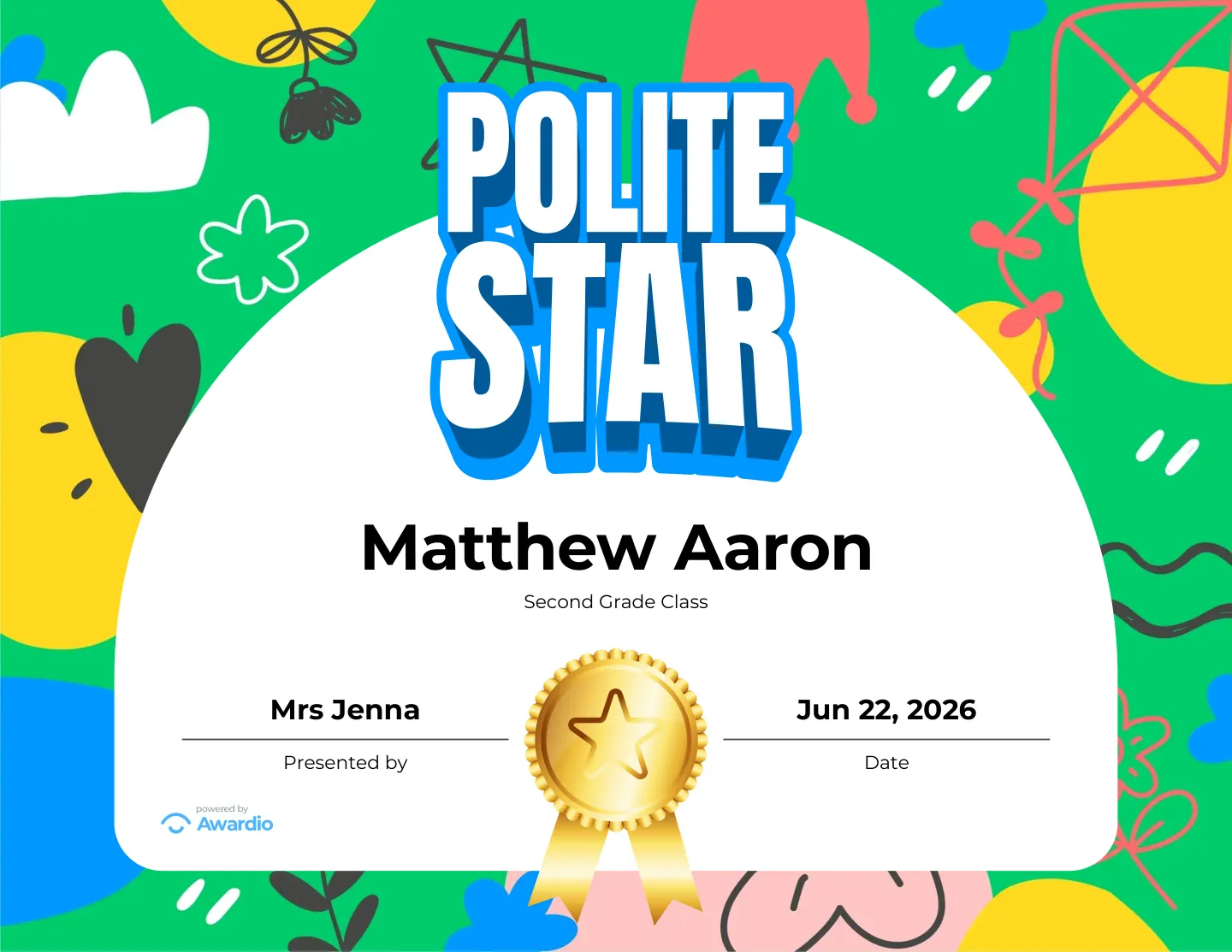 Polite Star behavior certificate you can personalize and print