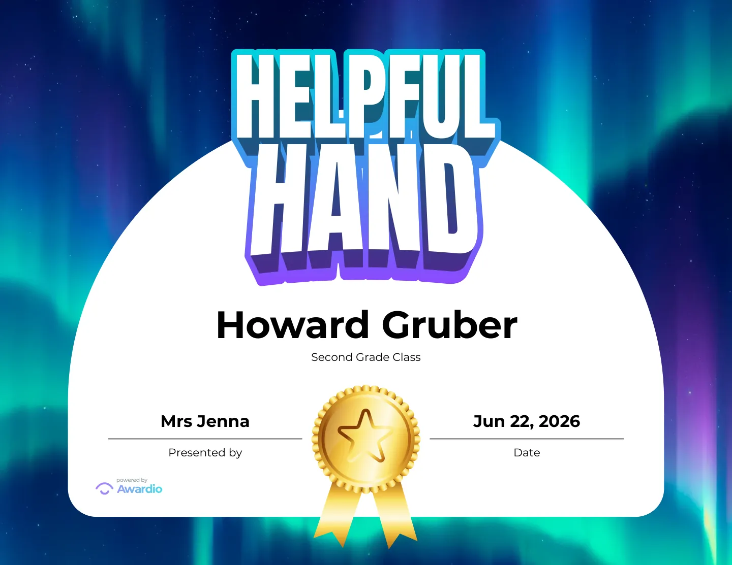 Helpful Hand certificate for the classroom or to send home