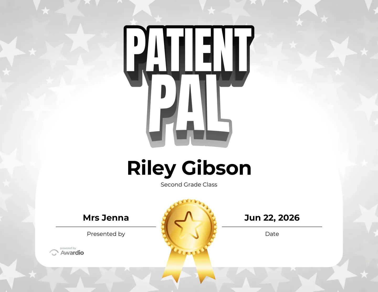 Patient Pal certificate, a free printable behavior award template