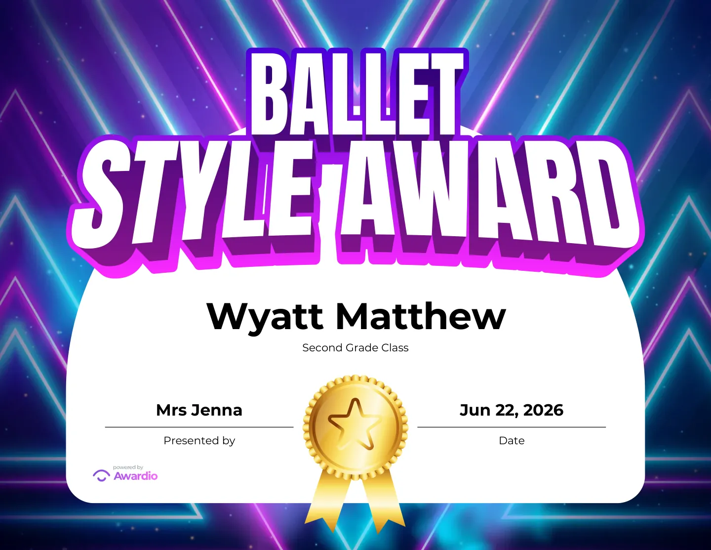 Ballet Style Award certificate, a free printable ballet award template