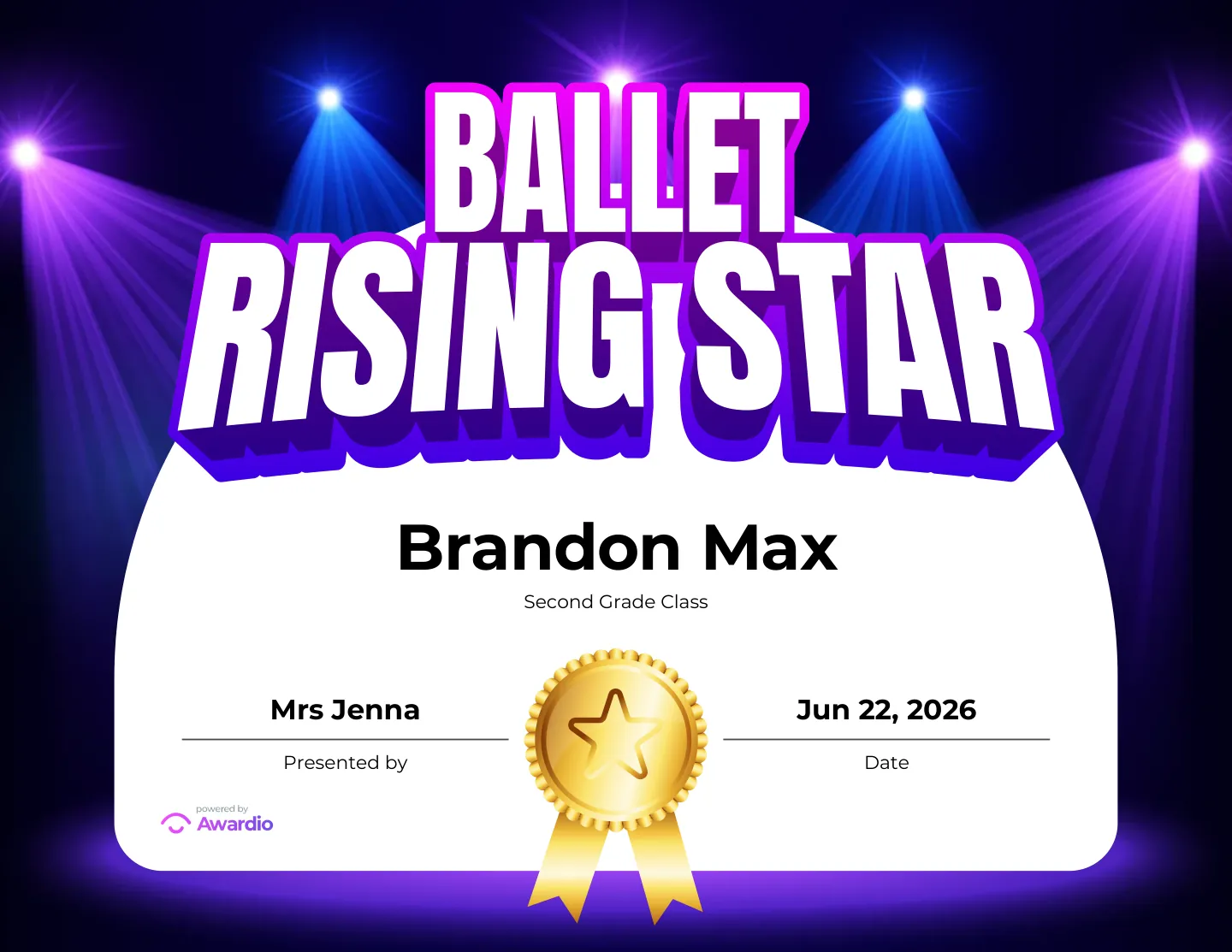 Ballet Rising Star ballet certificate you can personalize and print