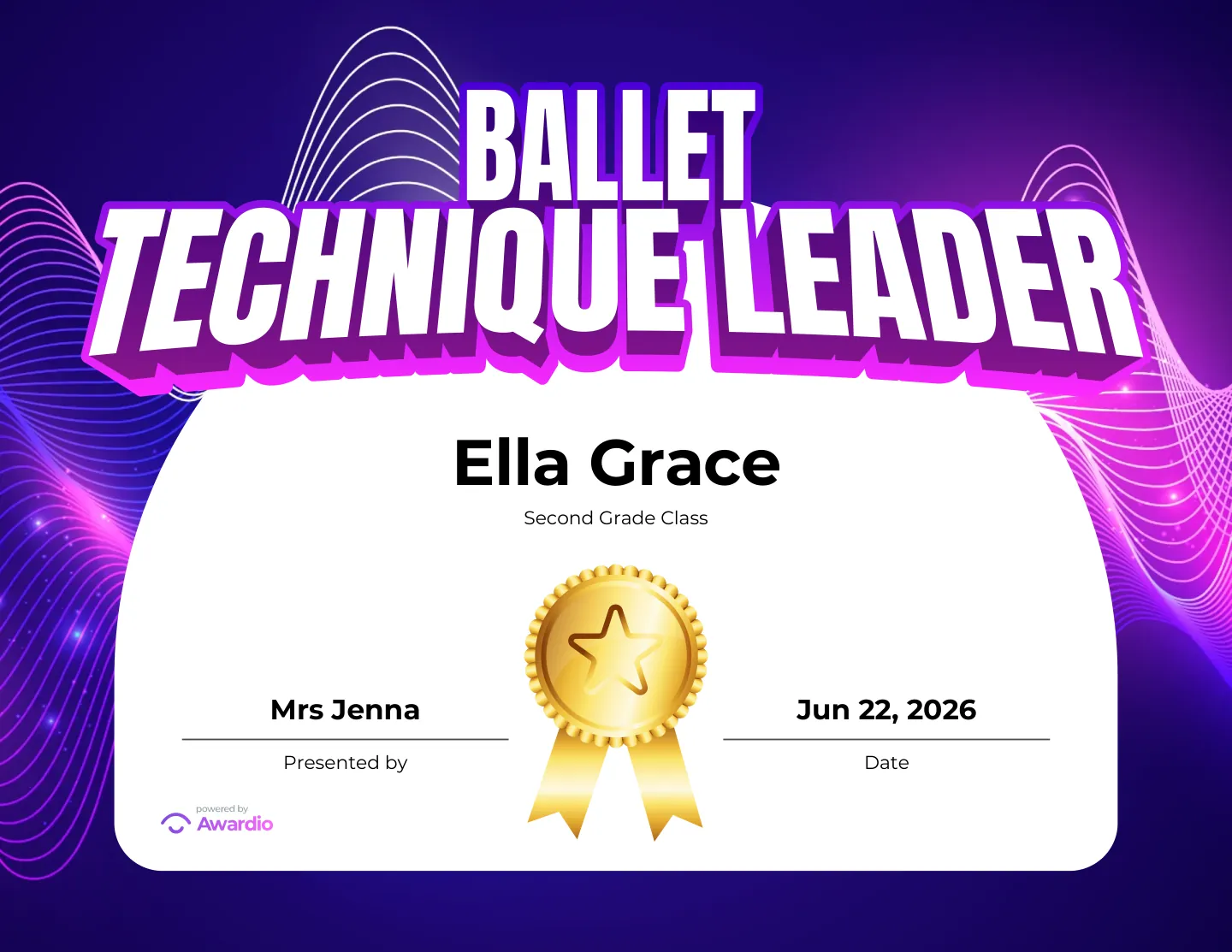 Ballet Technique Leader certificate, a free printable ballet award template