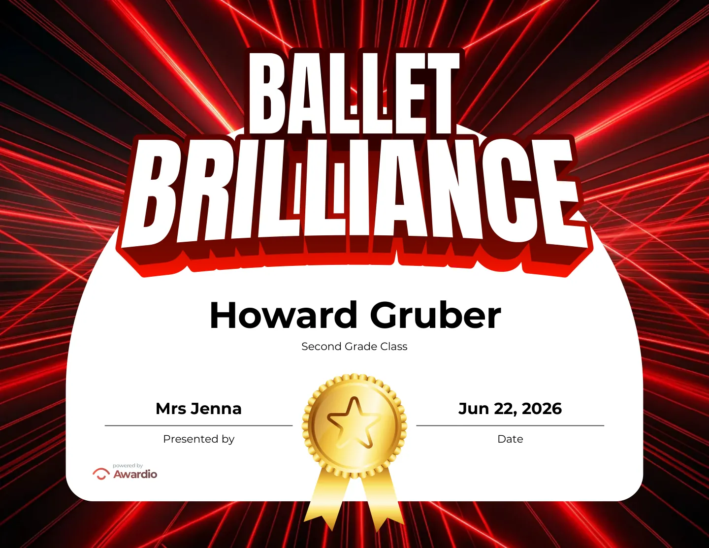 Ballet Brilliance certificate for the classroom or to send home