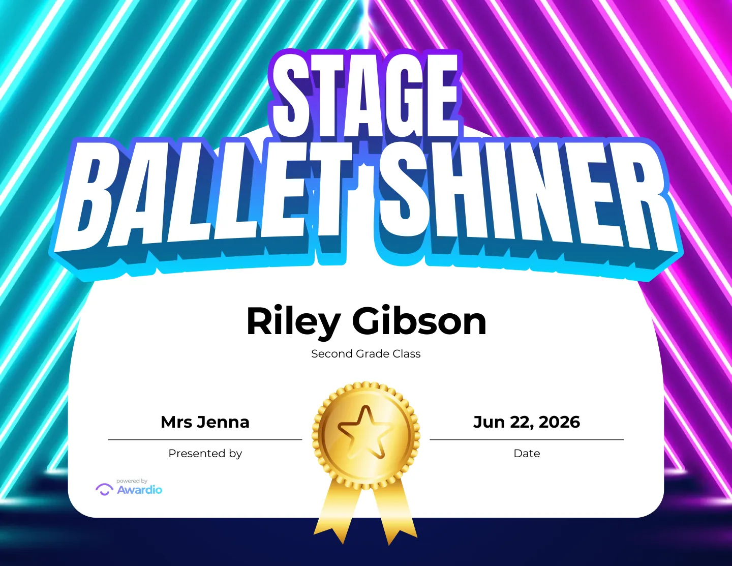 Stage Ballet Shiner certificate, a free printable ballet award template