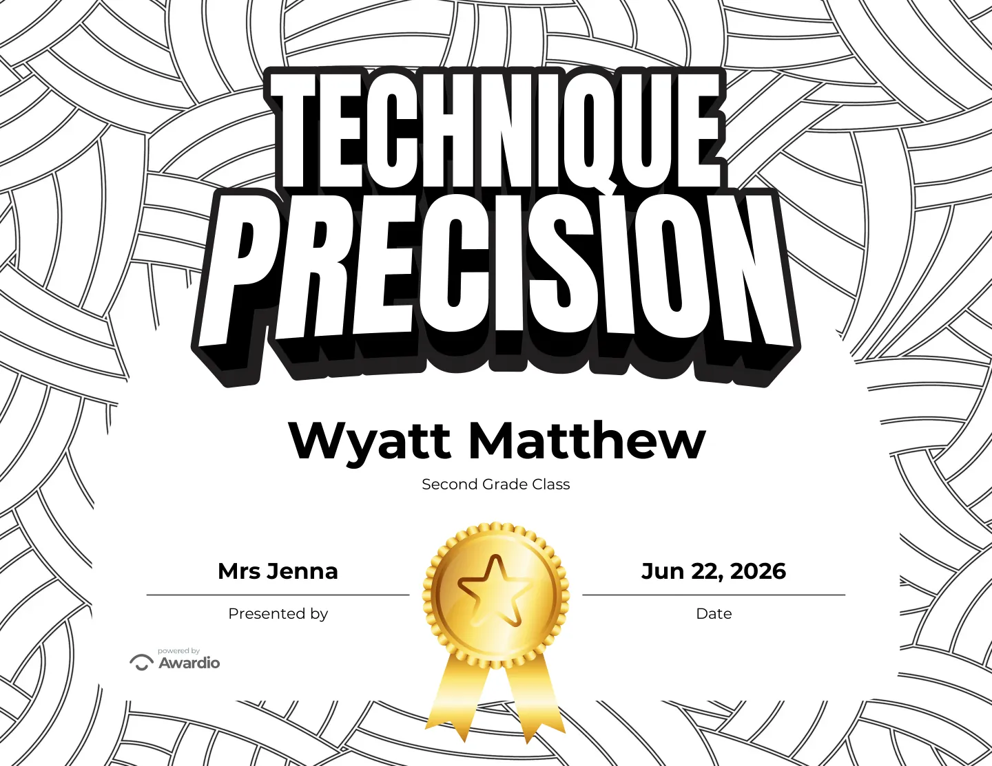 Technique Precision certificate, a free printable martial arts award template