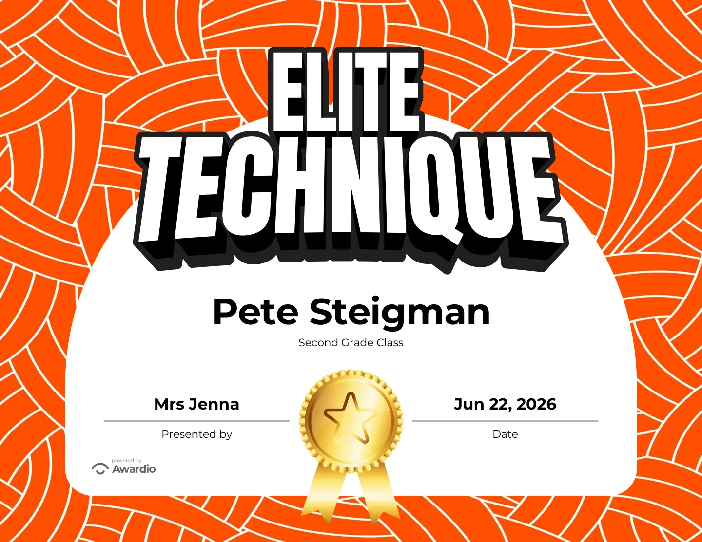 Elite Technique certificate to reward a student's effort