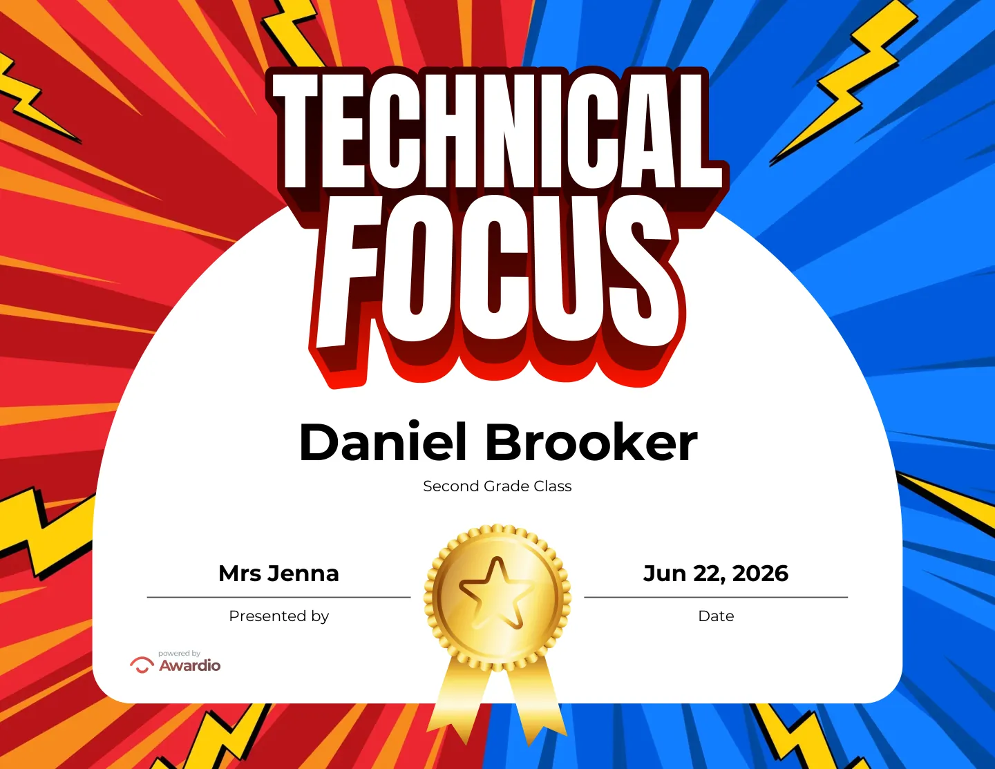 Technical Focus martial arts certificate you can personalize and print