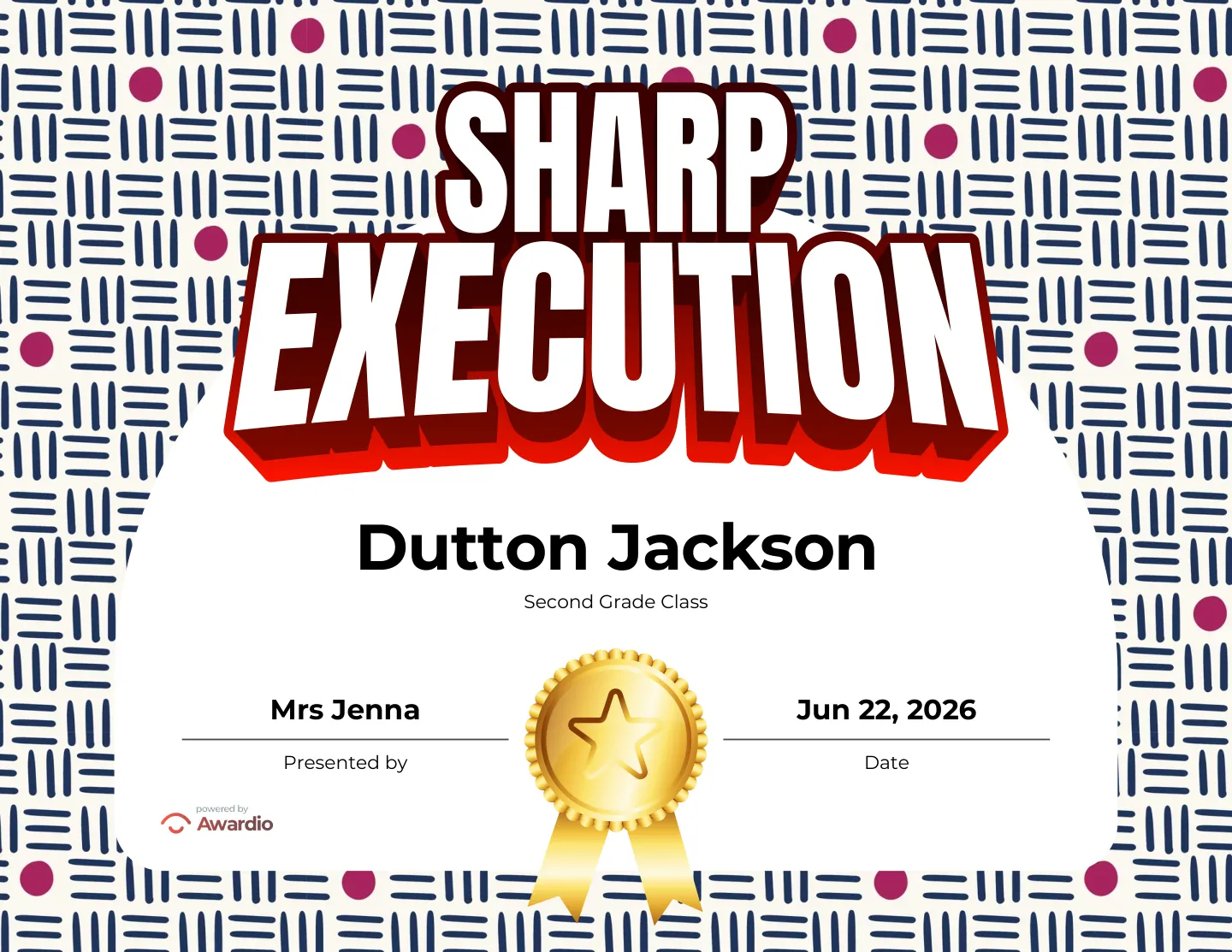 Sharp Execution certificate to reward a student's effort