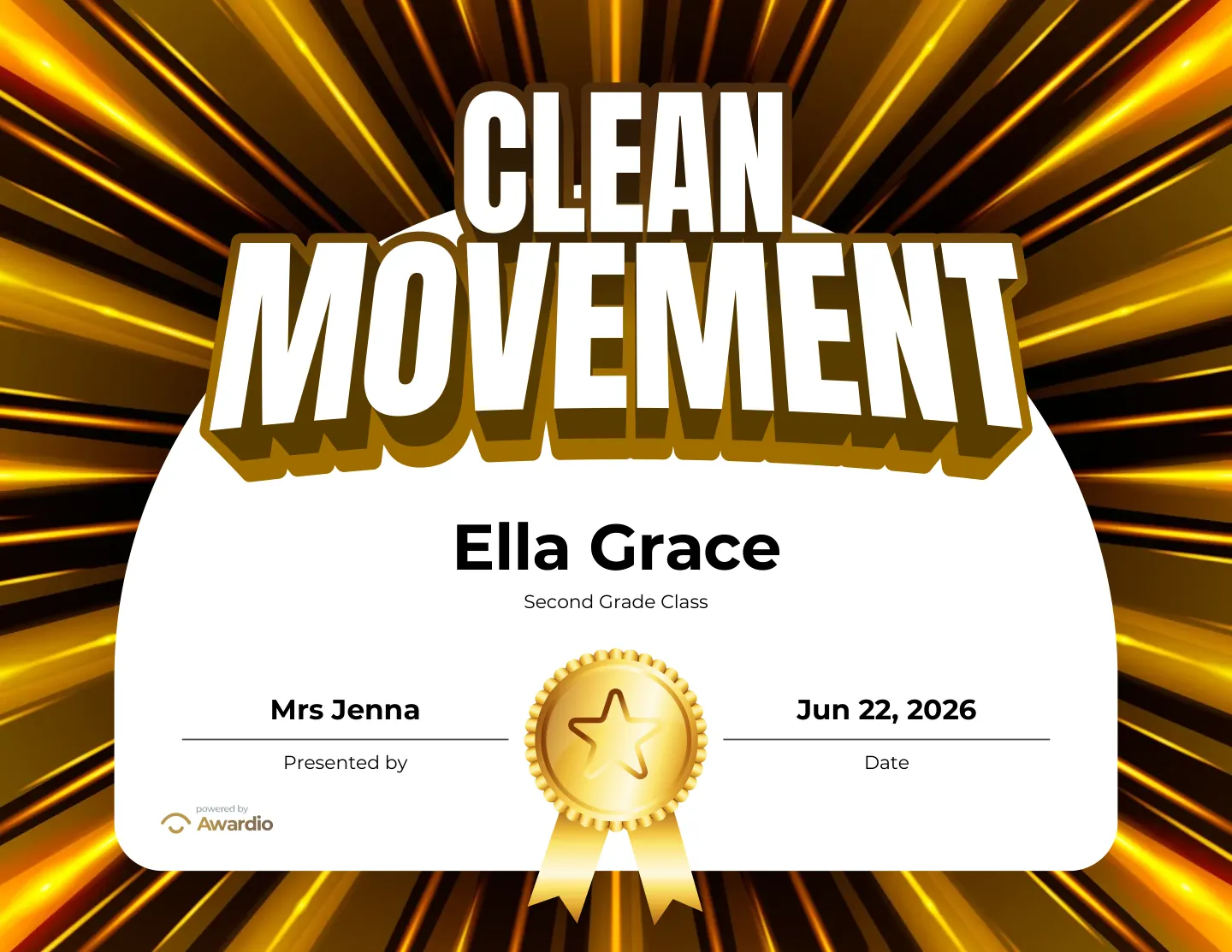 Clean Movement certificate, a free printable martial arts award template