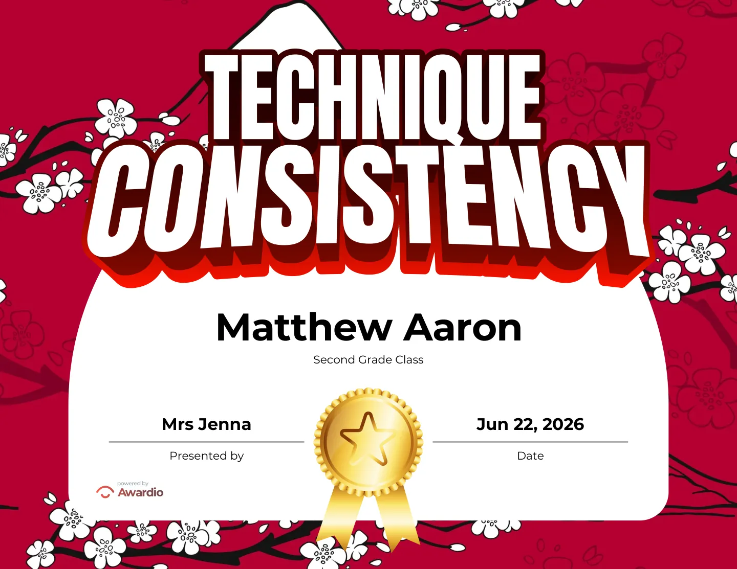 Technique Consistency martial arts certificate you can personalize and print
