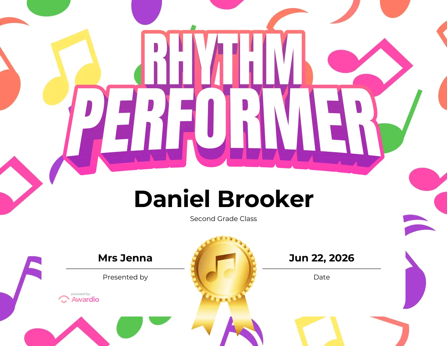 Music award template for teachers