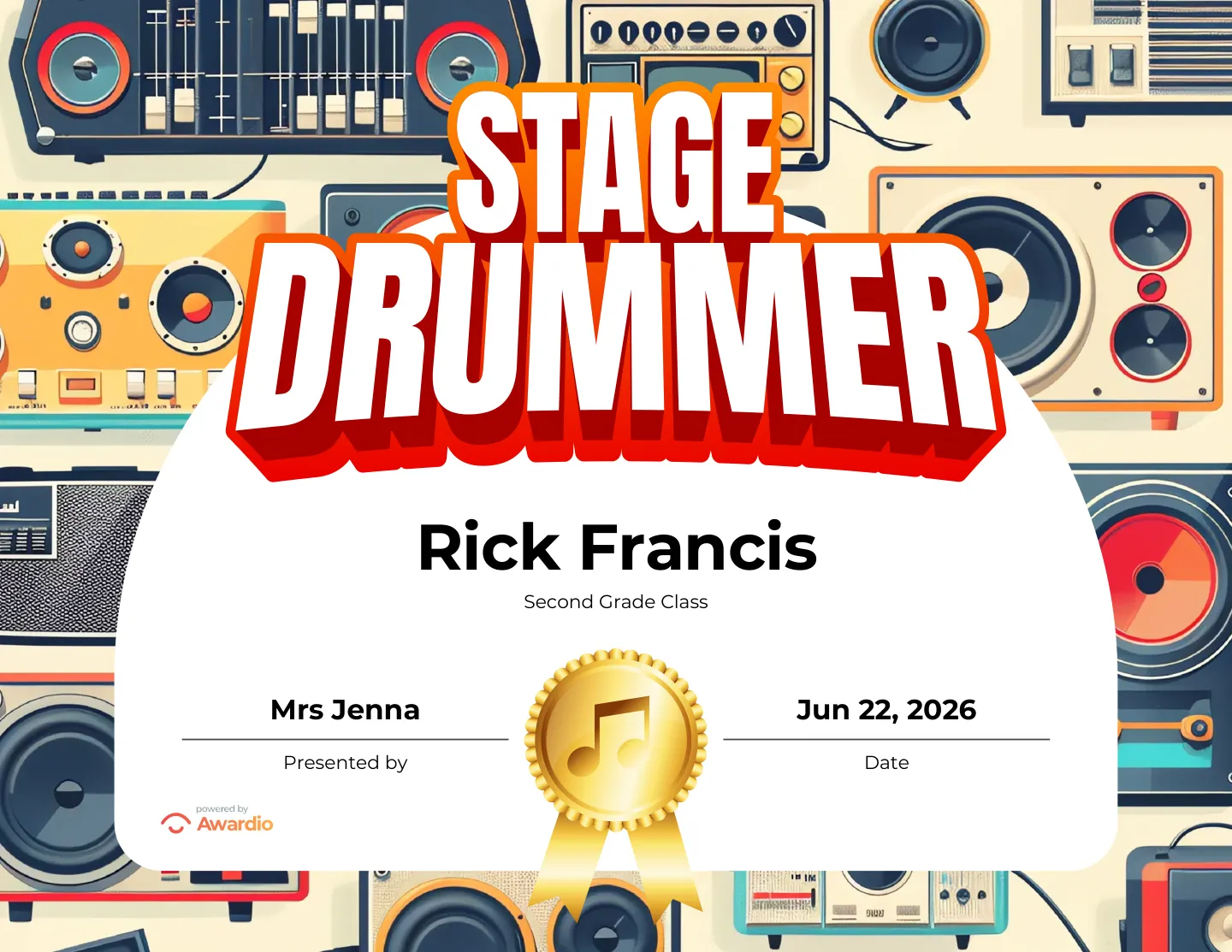 Music certificate you can print or send
