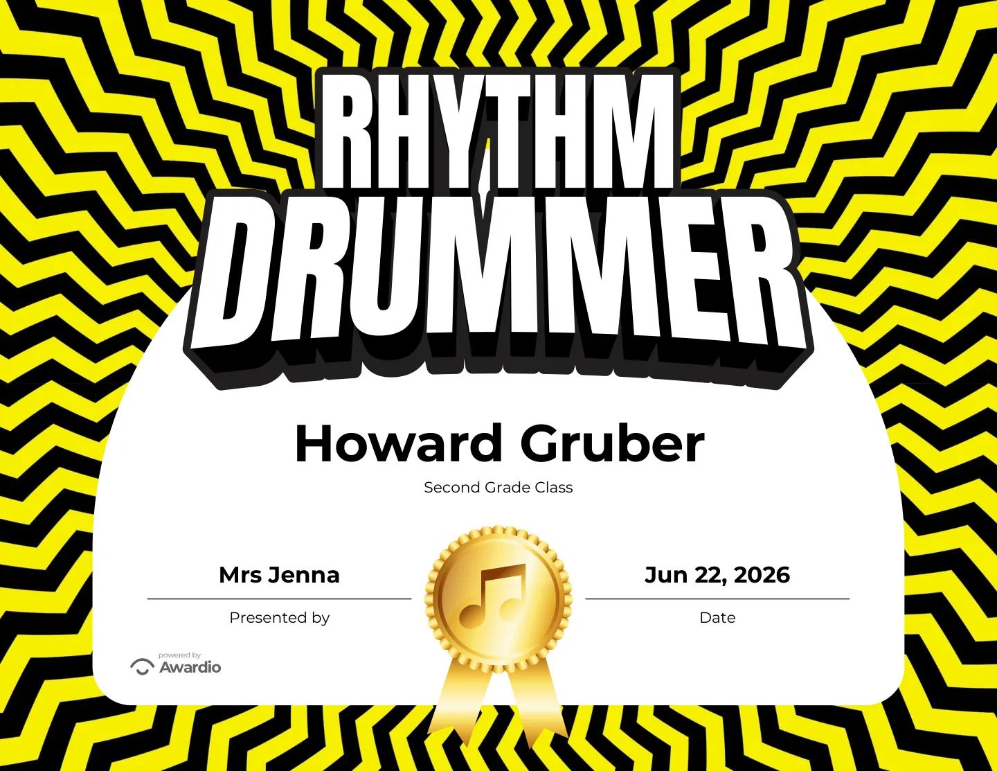 Rhythm Drummer drums award certificate, an editable certificate template