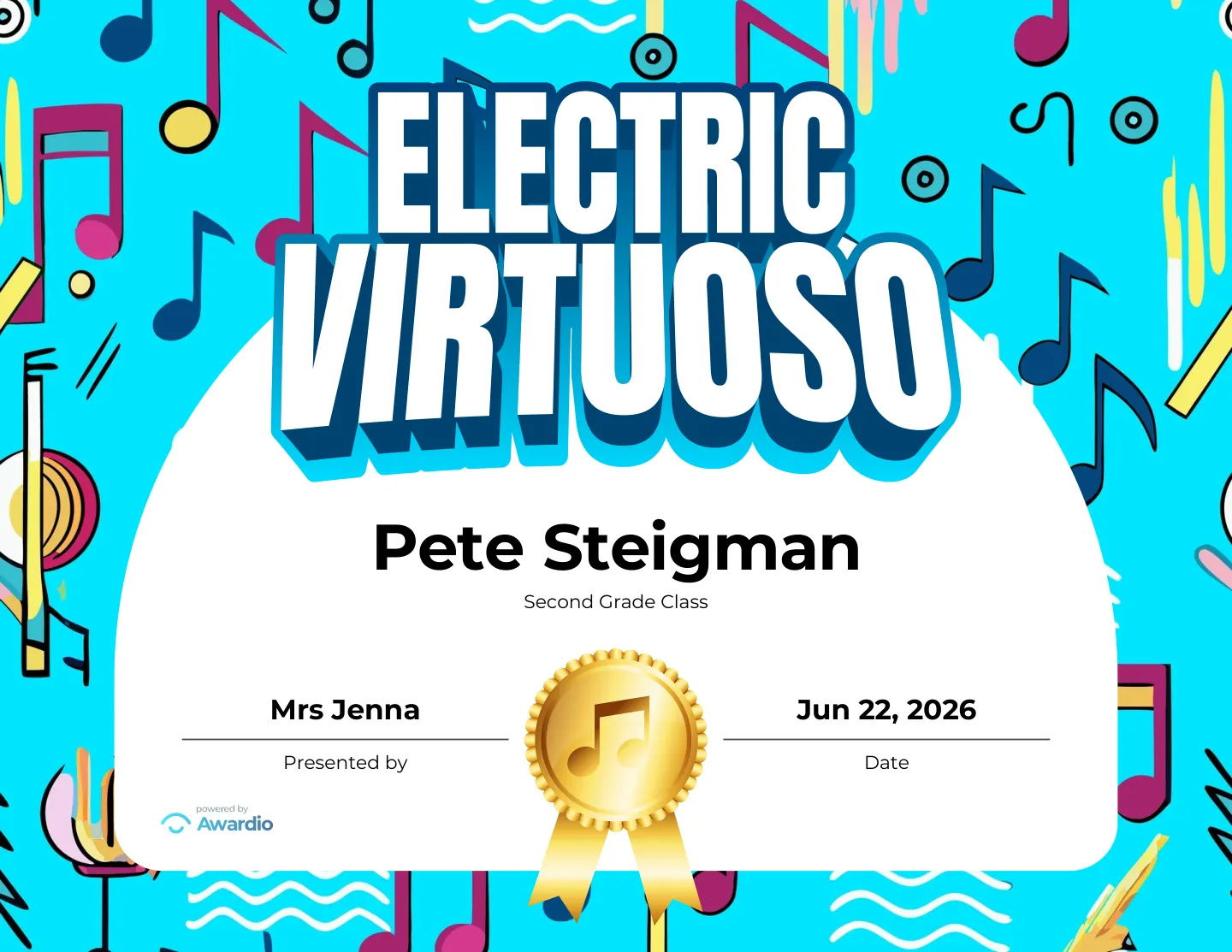 Electric Virtuoso award certificate, a free customizable design