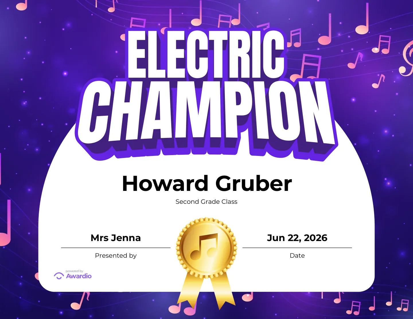 Electric Champion award certificate, an editable certificate template
