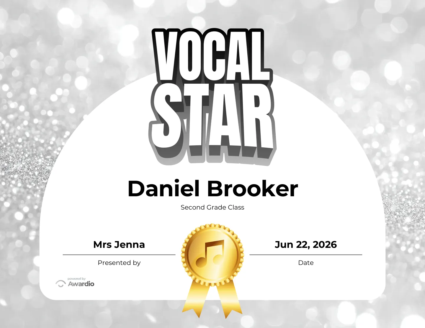 Vocal Star singing award certificate you can print or share digitally