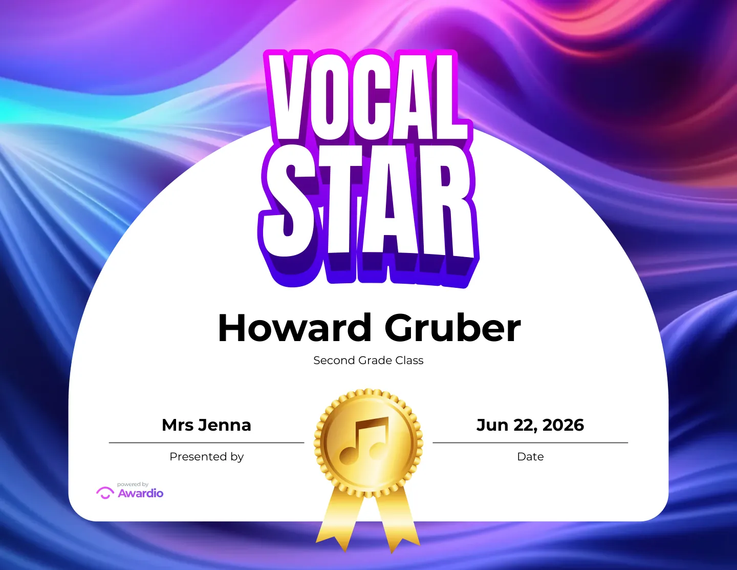 Vocal Star singing award certificate, an editable certificate template