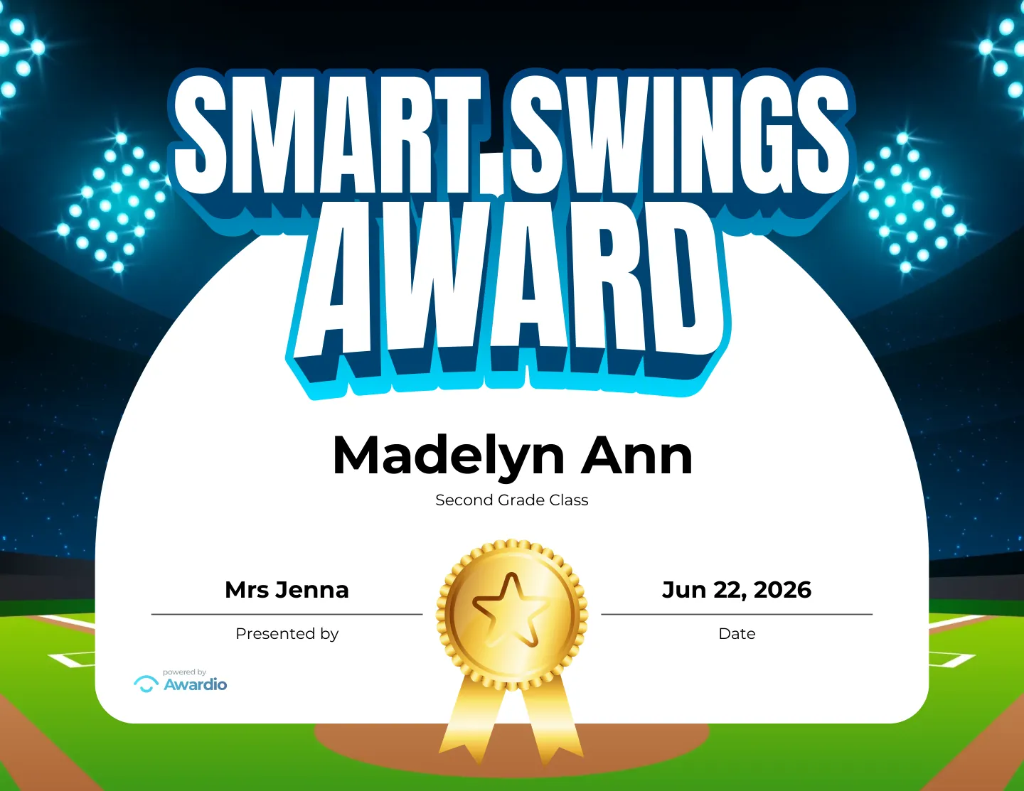 Smart Swings Award baseball certificate, a printable award kids are proud to receive