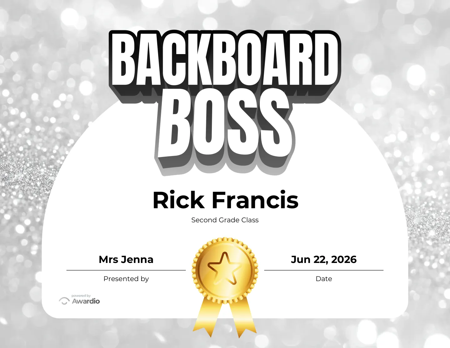 Backboard Boss basketball award certificate, an award template for teachers and coaches