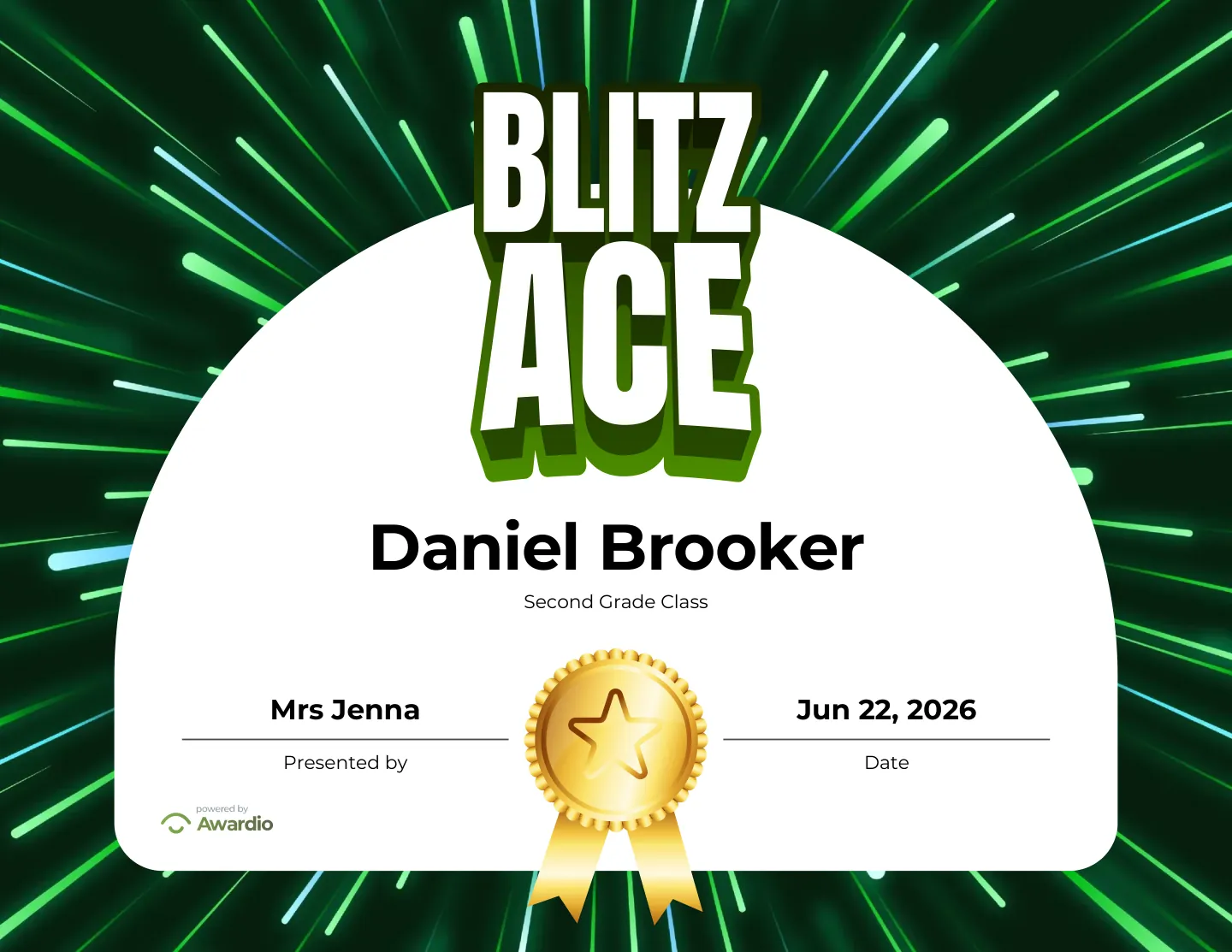 Blitz Ace football award certificate you can print or share digitally