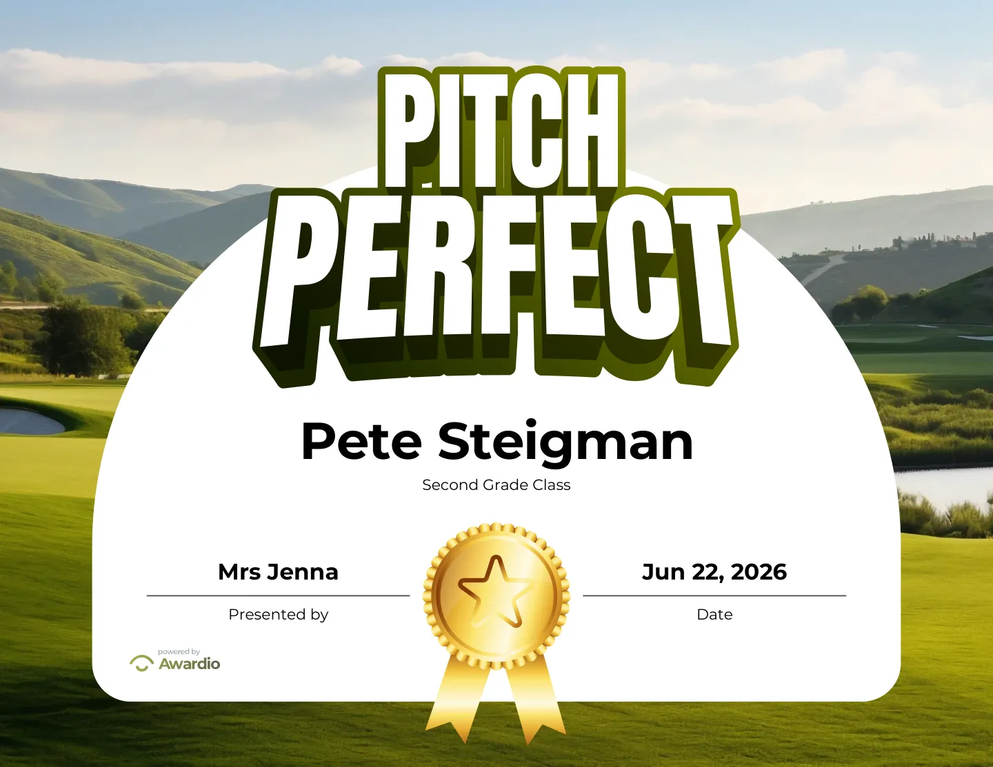 Pitch Perfect golf award certificate, a free customizable design