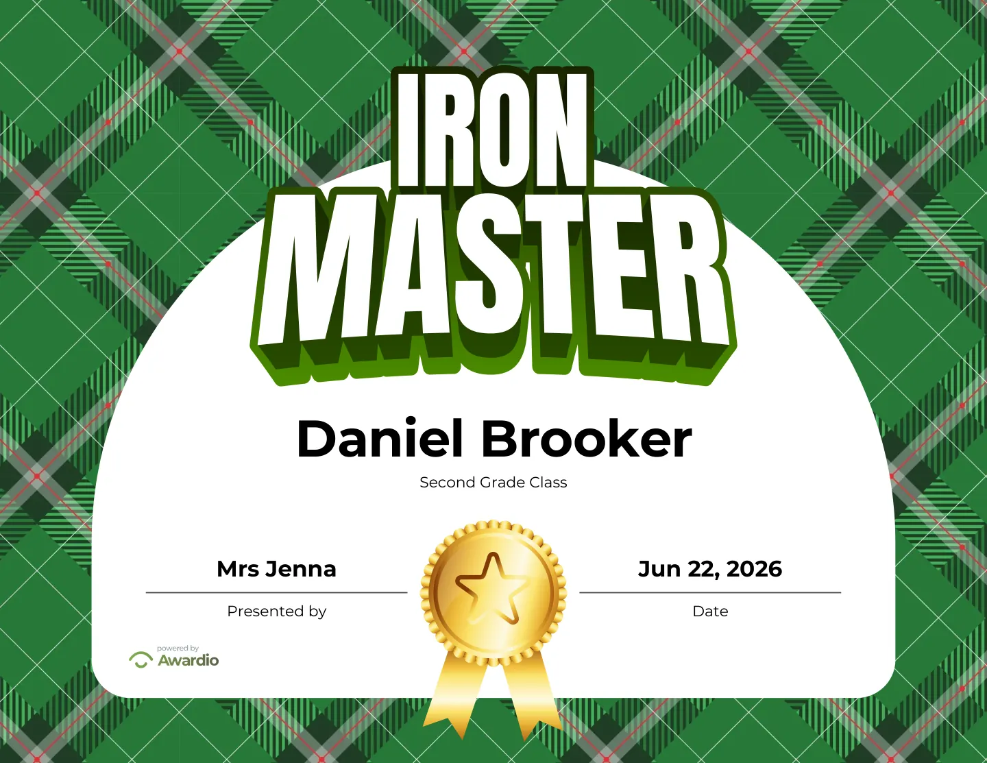 Iron Master golf award certificate you can print or share digitally